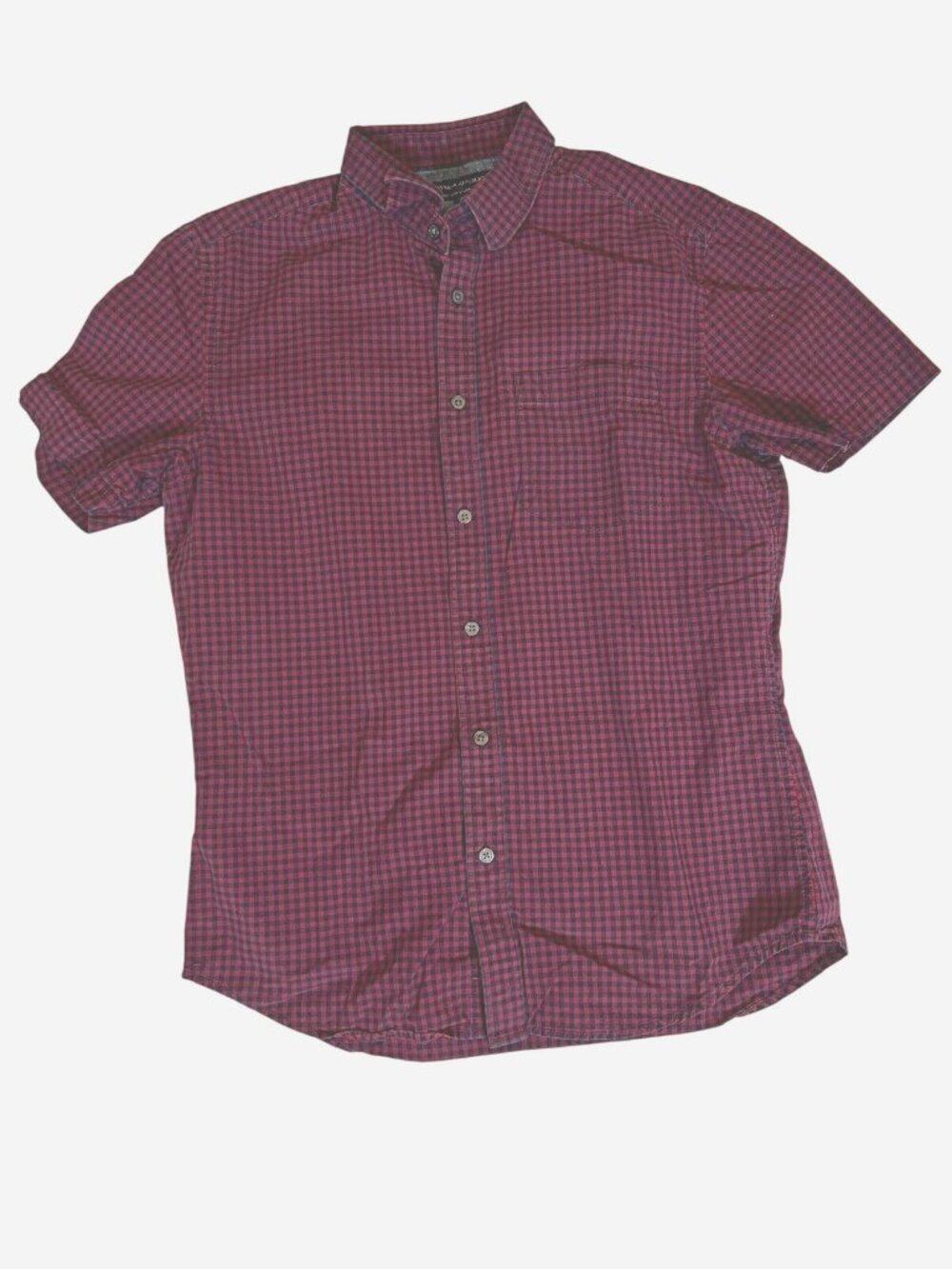 Banana Republic Mens Button-Down Shirt Med Blue Red Soft Wash Standard Fit Short